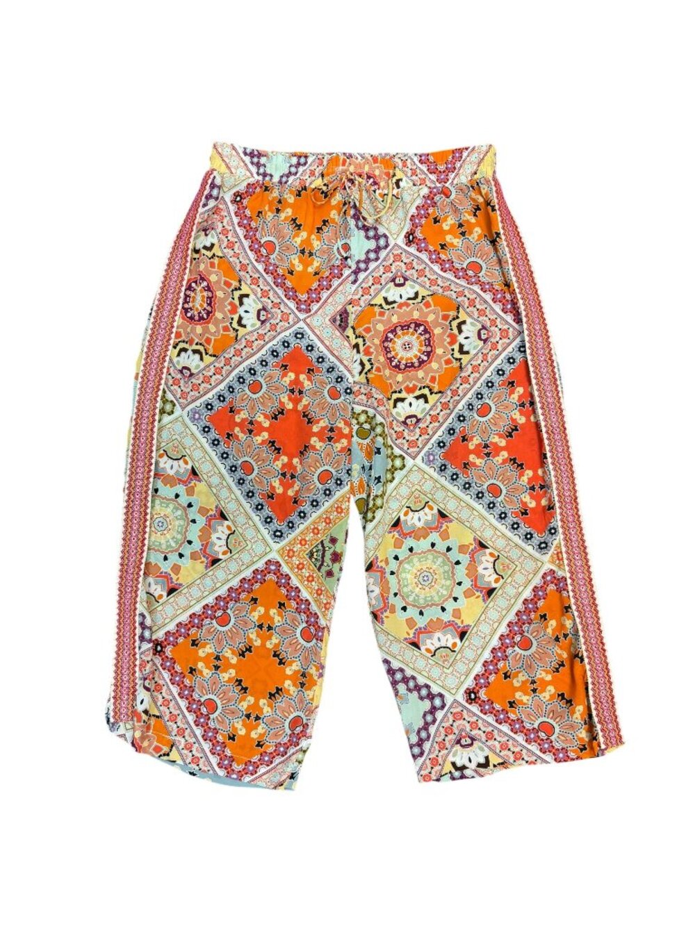 Johnny Was Jade Silk Drawstring Wide-Leg Pants Orange Multi S